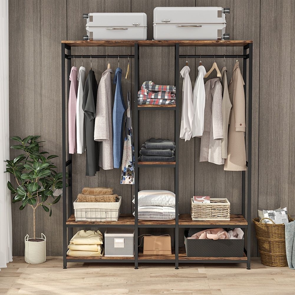 Double Rod Free Standing Closet Organizer,heavy Duty Clothe Closet Storage  With Shelves, – On Sale – Bed Bath & Beyond – 32137592 With Regard To Wardrobes With 3 Hanging Rod (Photo 14 of 15)