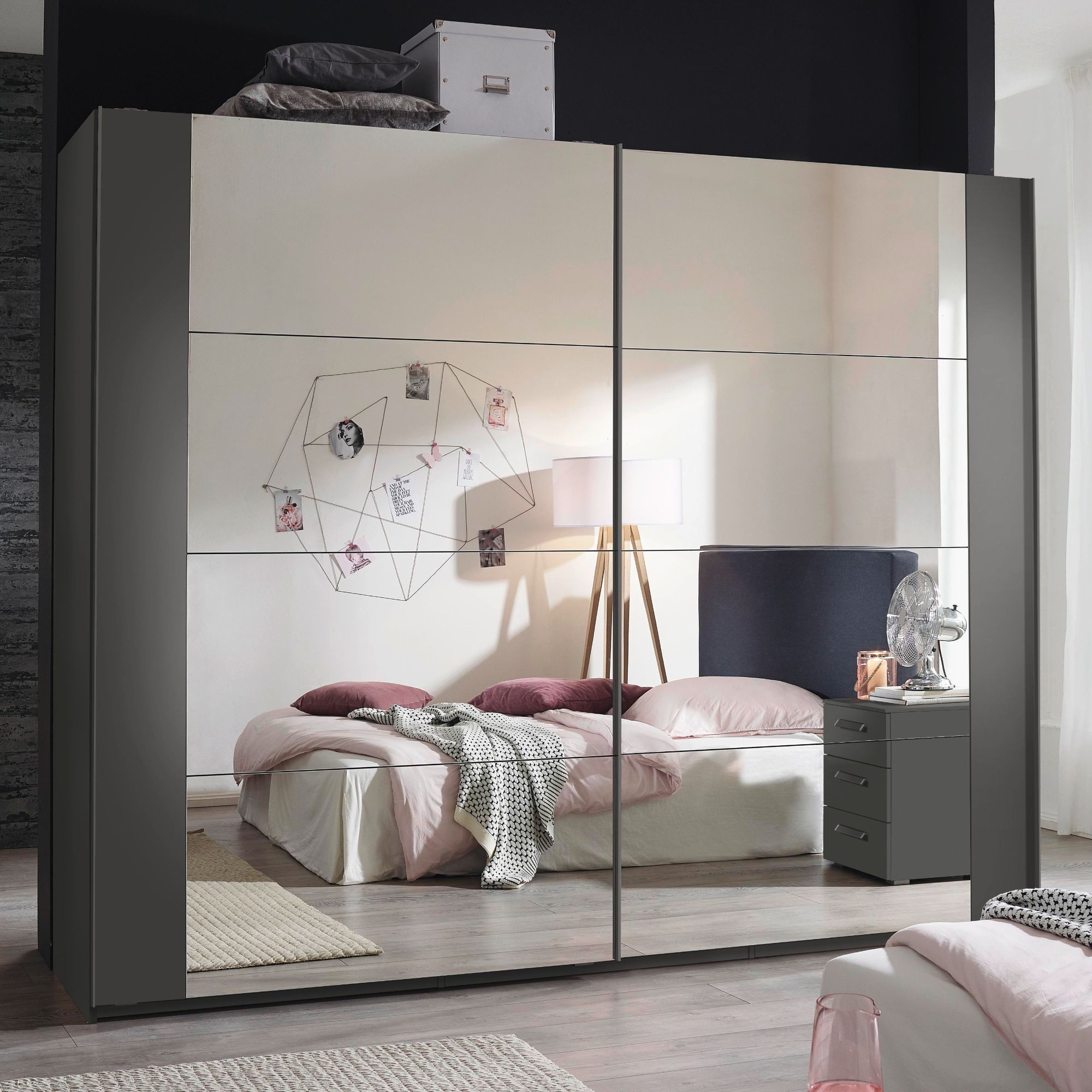 Durban Sliding Wardrobe Graphite | Wardrobes | Cookes Furniture Intended For White Mirrored Wardrobes (View 17 of 18)