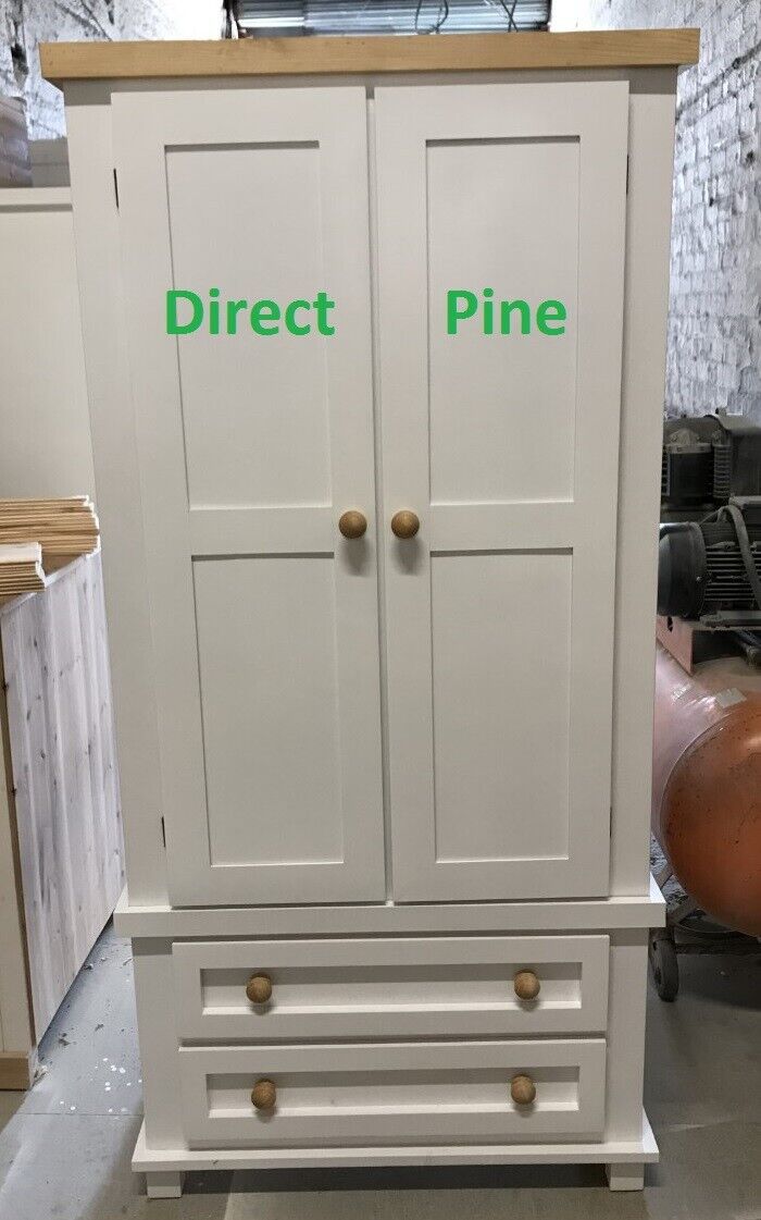 Egyptian Pine Gents 2 Drawer Wardrobe White Shabby Chic With Pine Top &  Handles | Ebay Pertaining To Shabby Chic Pine Wardrobes (Photo 8 of 15)