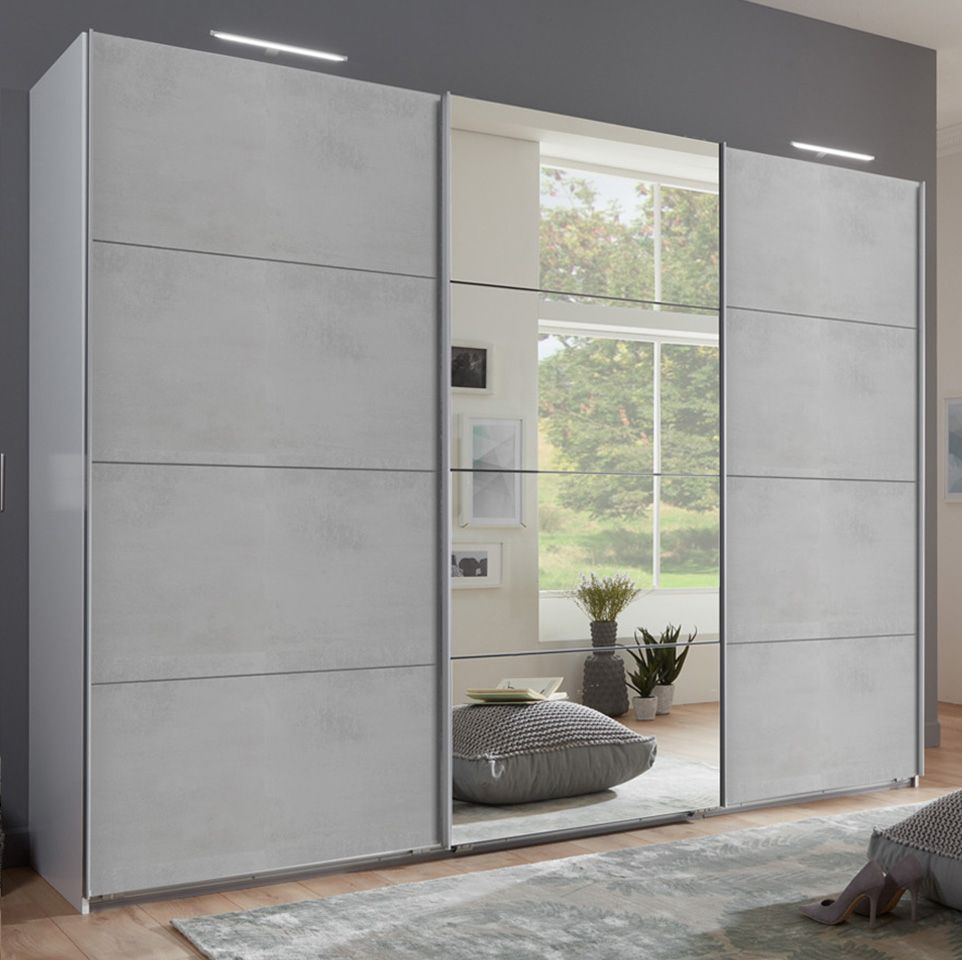 Elegate Sliding Wardrobe 3 Door Light Grey With Mirror | 270cm Throughout Double Wardrobes With Mirror (Photo 14 of 15)