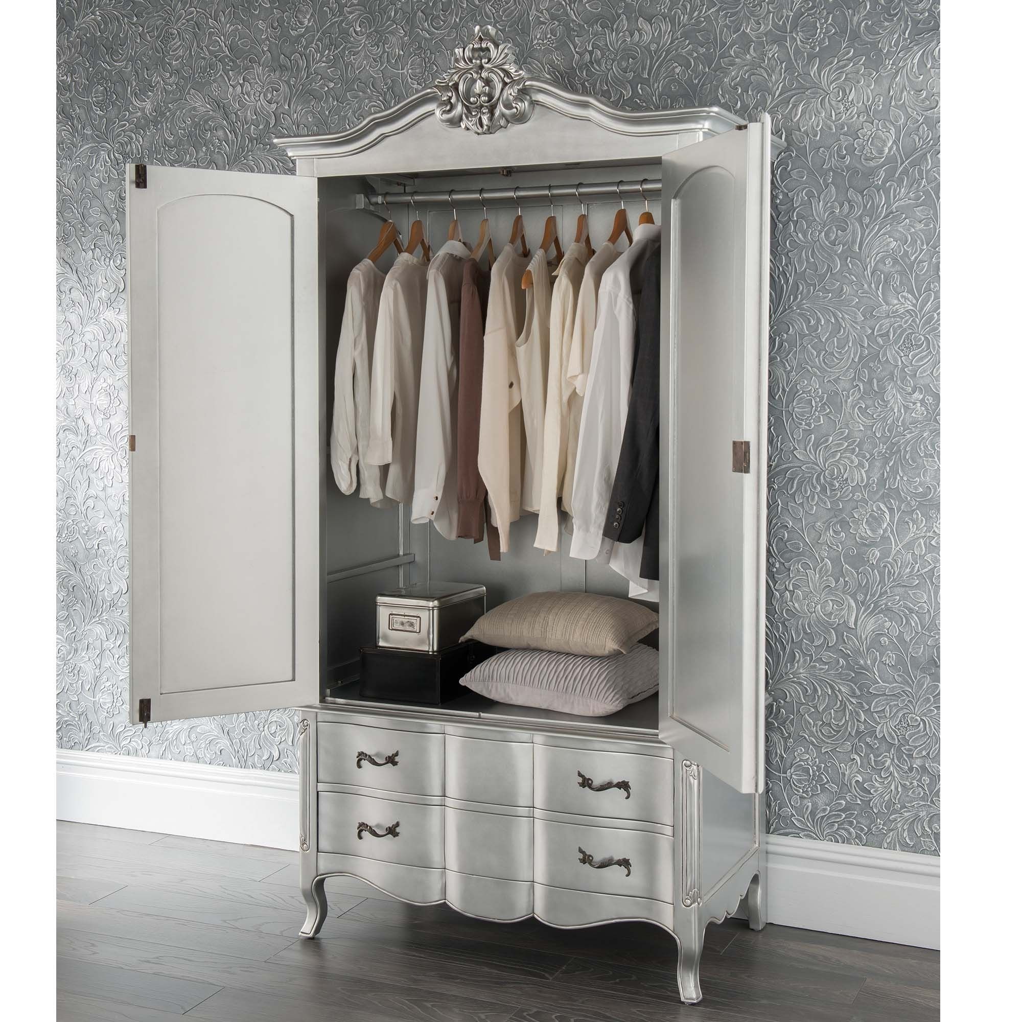 Estelle Antique French Style Wardrobe | French Style Furniture Within Silver Wardrobes (View 7 of 15)