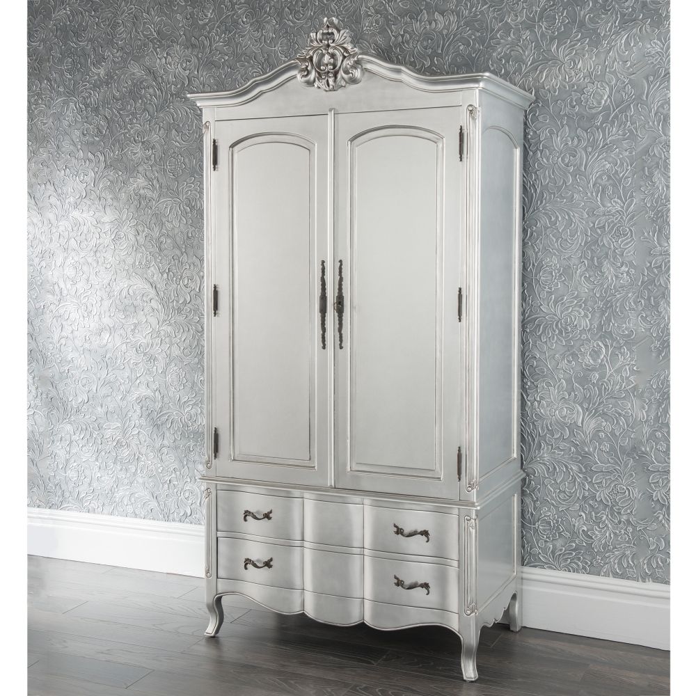 Estelle Silver Antique French Style Wardrobe In Silver French Wardrobes (Photo 2 of 15)