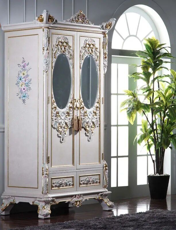 European Baroque Rococo Style Furniture Solid Wood Carved White Wardrobe  Two Door Wardrobe – Wardrobes – Aliexpress For Rococo Wardrobes (Photo 14 of 15)