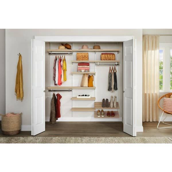 Everbilt Genevieve 6 Ft. Birch Adjustable Closet Organizer Long And Double  Hanging Rods With Double Shoe Rack And 6 Shelves 90587 – The Home Depot Within 6 Shelf Wardrobes (Photo 6 of 15)