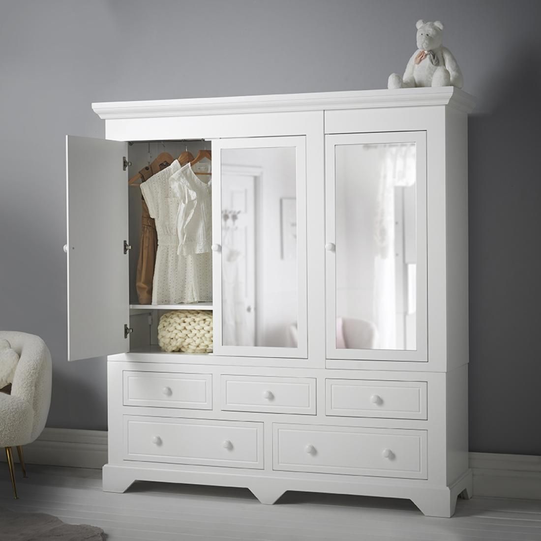 Evie Crabtree Mirrored 3 Door Combination Wardrobe | Luxury Children's  Furniture For Wardrobes And Drawers Combo (Photo 3 of 15)