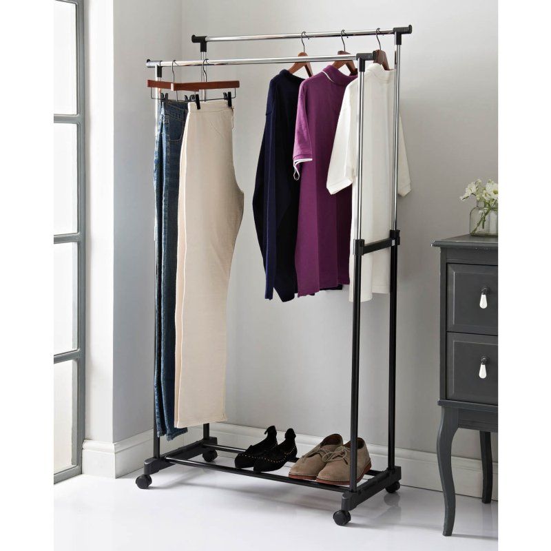 Extendable Double Garment Rail | Clothing Rails | B&m Stores For Double Clothes Rail Wardrobes (Photo 14 of 15)