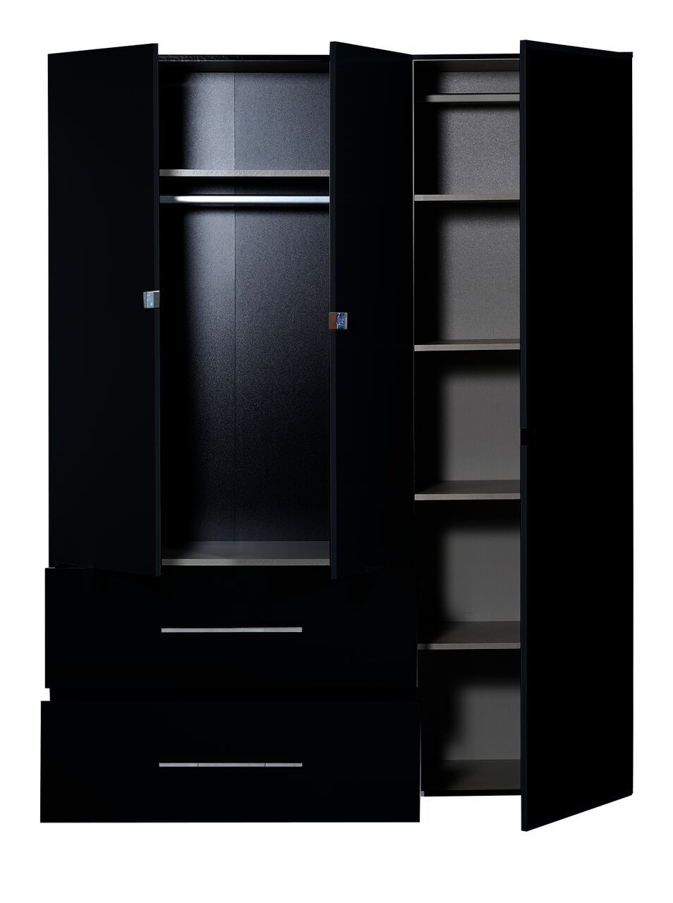 First 3 Door Gloss Black Mirrored Wardrobe | Fads Within Black Wardrobes With Drawers (View 5 of 15)