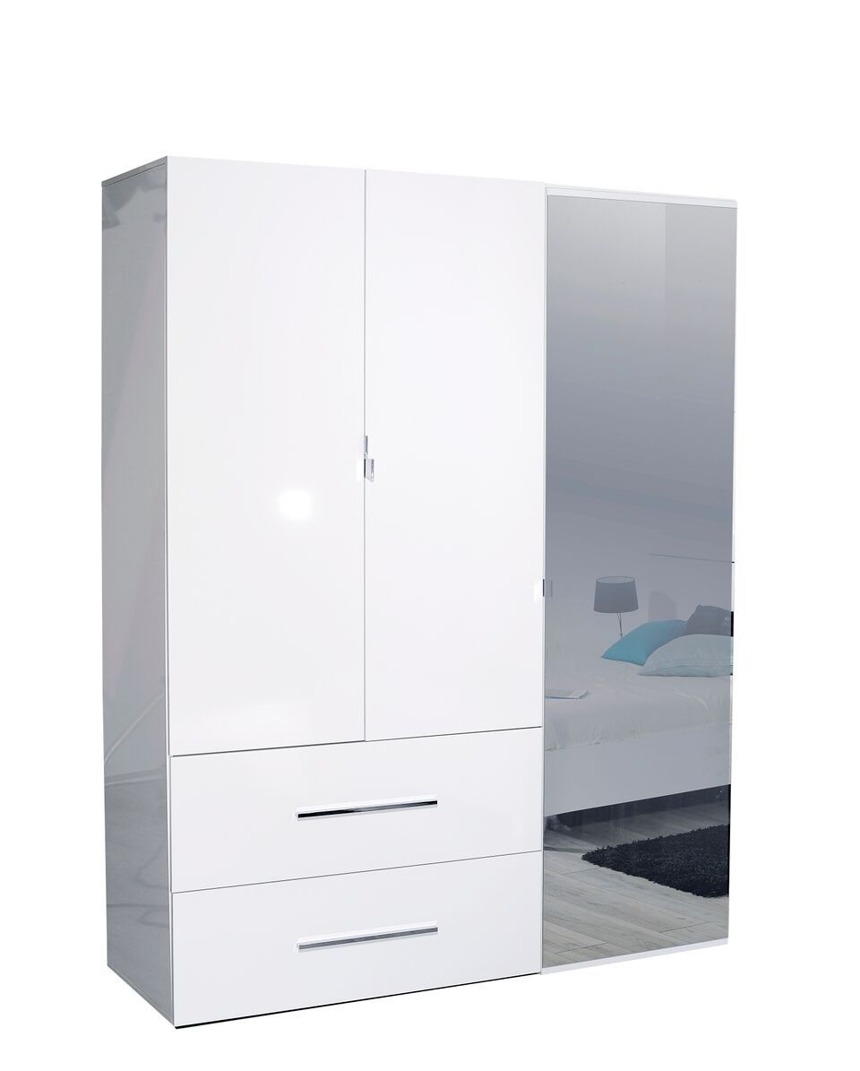 First 3 Door White Gloss Mirrored Wardrobe | Fads Regarding White Wardrobes With Drawers And Mirror (View 14 of 15)