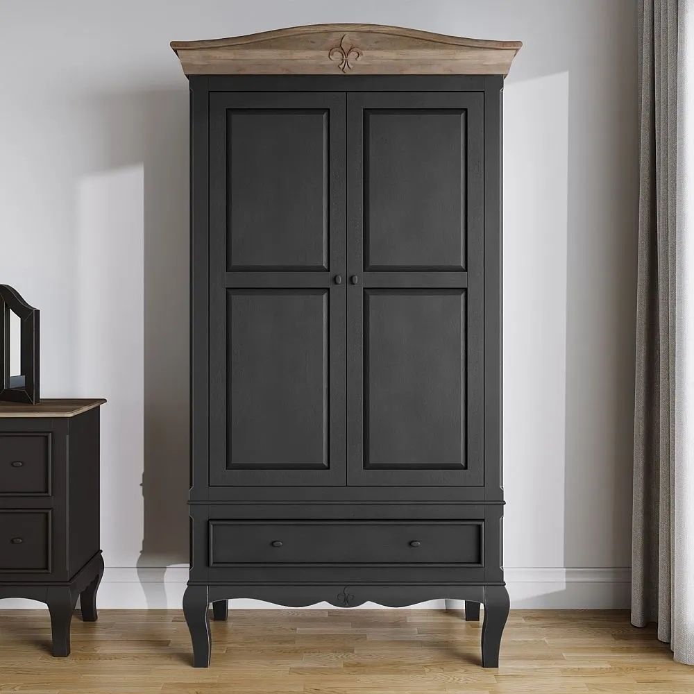 Fleur French Style Black 2 Door Wardrobe – Made In Solid Mango Wood – Cfs  Furniture Uk Intended For Black French Style Wardrobes (View 8 of 15)