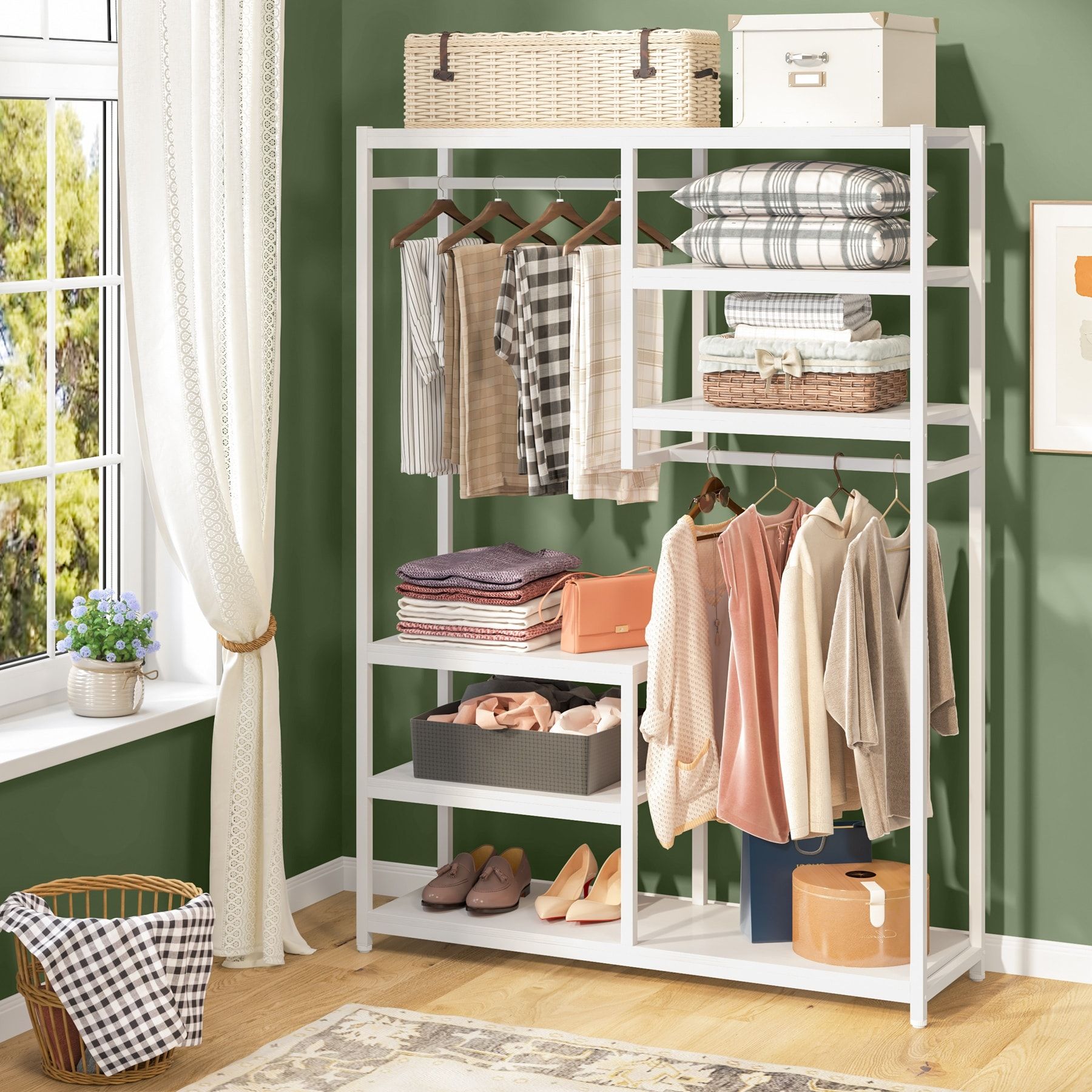 Free Standing Closet Organizer Double Hanging Rod Clothes Garment Racks –  Bed Bath & Beyond – 30537676 With Wardrobes With 3 Hanging Rod (View 8 of 15)