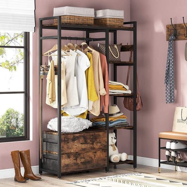Freestanding Closet Organizer, Clothes Rack With Drawers, Garment Rack  Hanging Clothing Wardrobe Storage Closet For Bedroom – Bed Bath & Beyond –  35877781 In 2023 | Free Standing Closet, Wardrobe Closet Storage, Storage  Closet Organization With Regard To Standing Closet Clothes Storage Wardrobes (View 7 of 15)