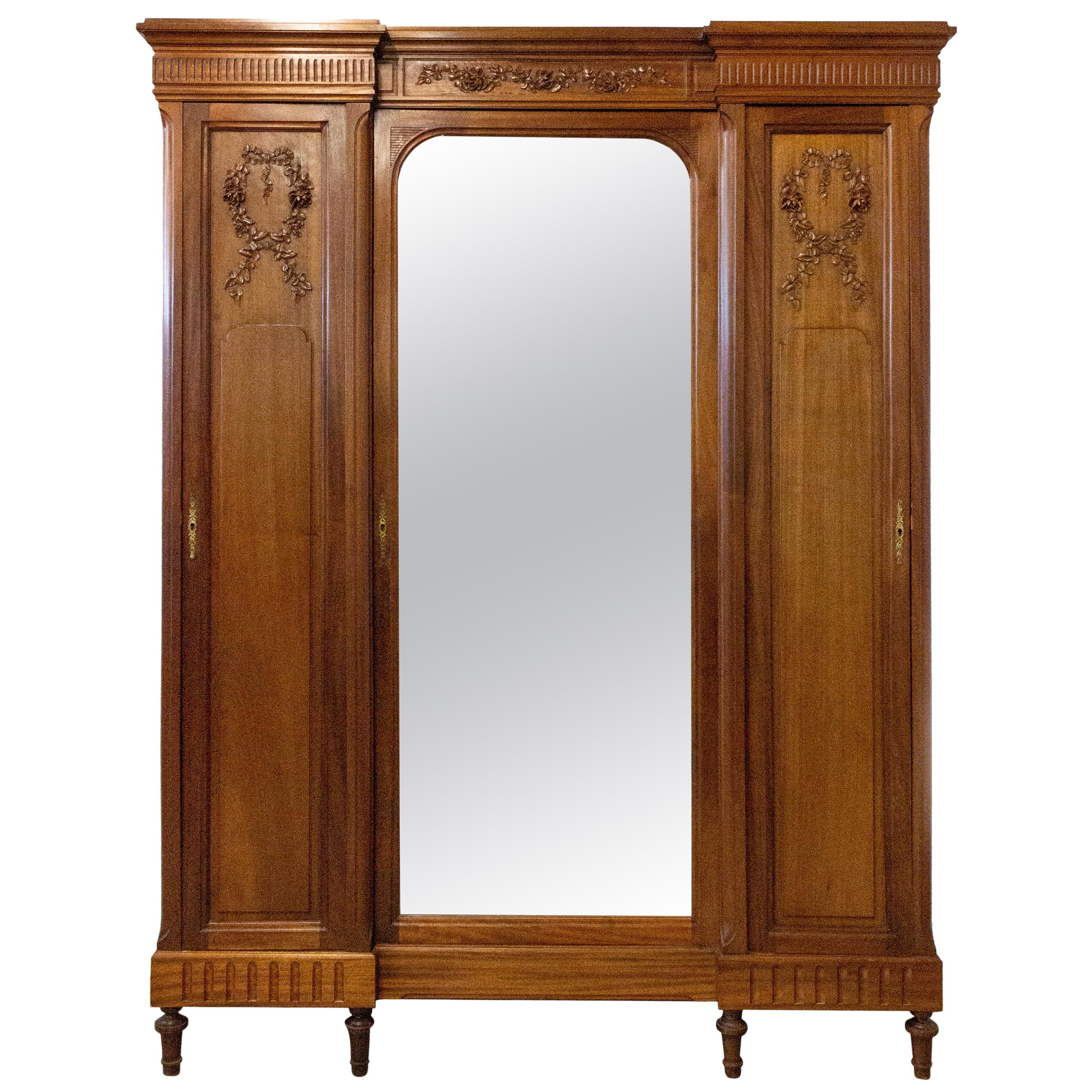 French Armoire Louis Xvi Mirror Door Exotic Wood Wardrobe, 1900 For Sale At  1stdibs | Antique Wardrobe Armoire With Mirror, Mirror Door Armoire, Antique  Armoire With Mirror Pertaining To Vintage French Wardrobes (Photo 13 of 15)