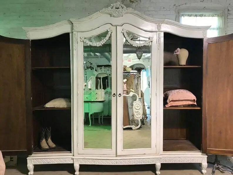 French Armoire Painted Cottage Chic Shabby French Romantic Armoire/ Wardrobe  | Ebay Intended For Shabby Chic Wardrobes (View 11 of 15)