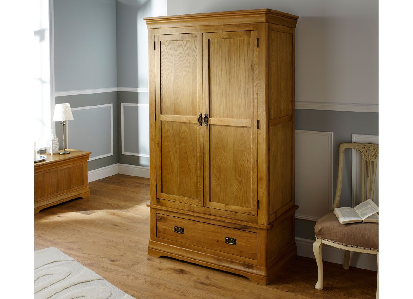 French Farmhouse Country Oak Double Wardrobe – Free Delivery | Top Furniture Throughout Single Oak Wardrobes With Drawers (View 13 of 15)
