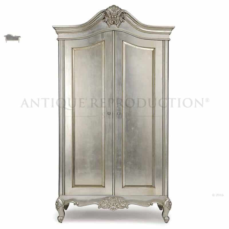 French Provincial Antique Armoire Wardrobe Cupboard Silver – Antique  Reproduction Shop Throughout Silver French Wardrobes (View 9 of 15)