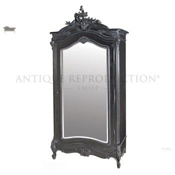French Provincial Armoire Wardrobe With Mirror Black – Antique Reproduction  Shop Inside Black French Style Wardrobes (View 14 of 15)