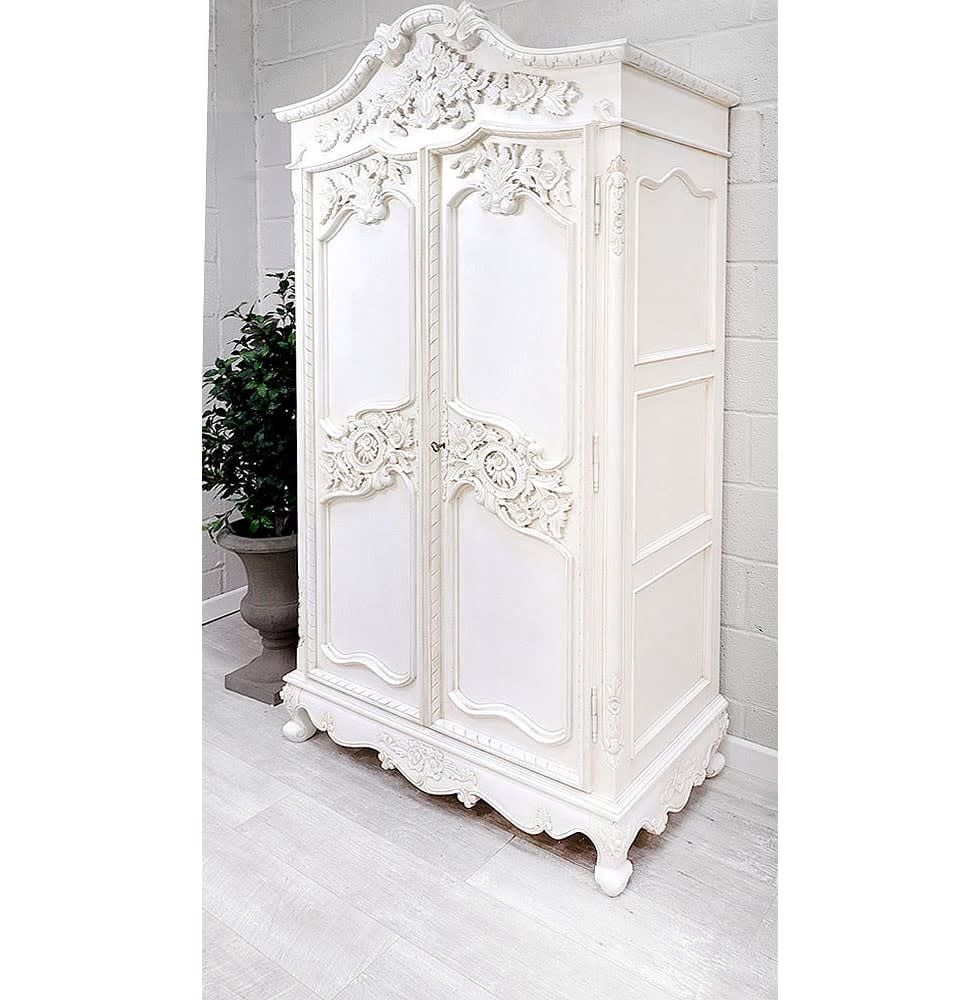 French Style White Heavy Carved Armoire Wardrobe | Nicky Cornell Inside French Armoire Wardrobes (Photo 13 of 15)