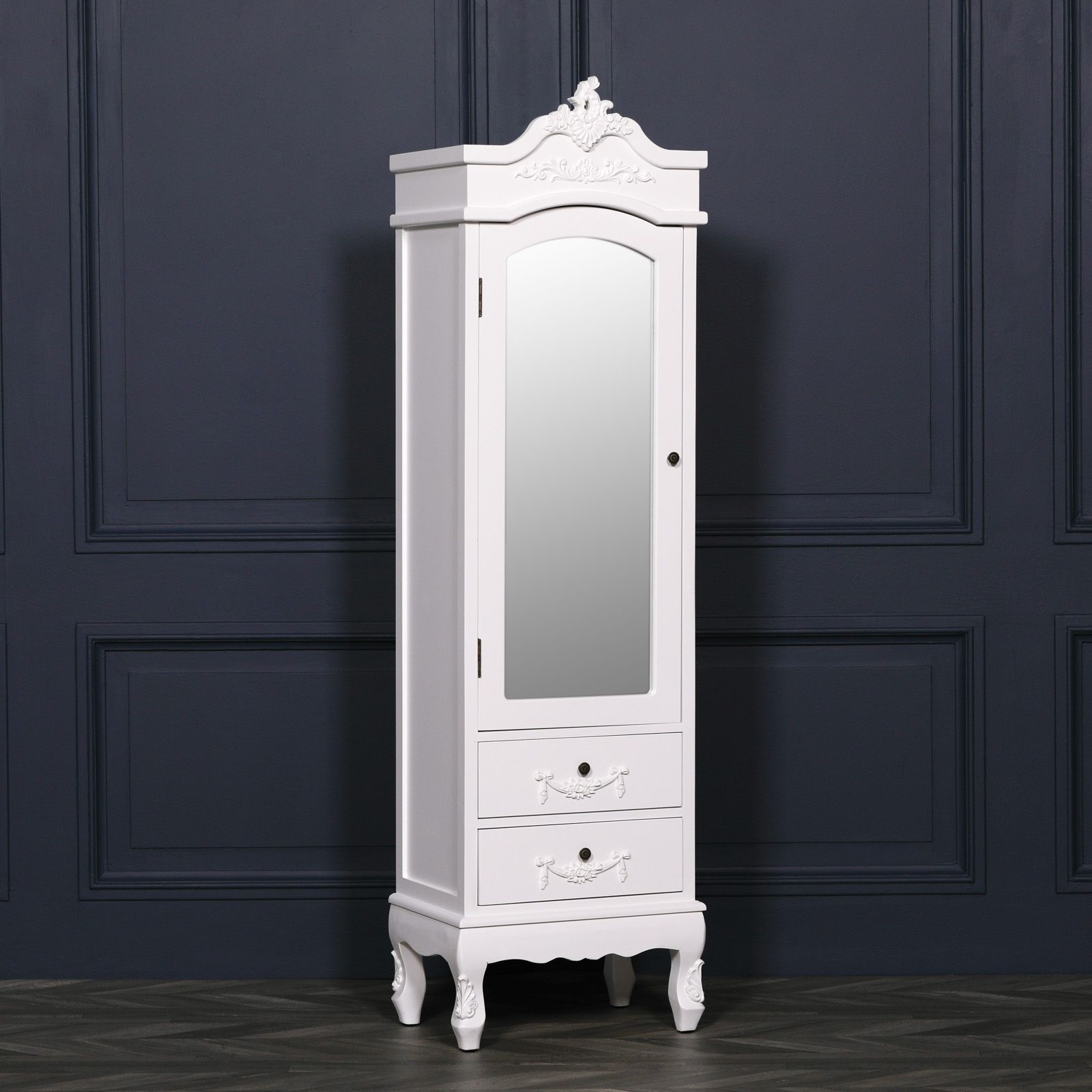 French Style White Single Door Armoire With Full Mirror Doo With Regard To Single French Wardrobes (View 3 of 15)
