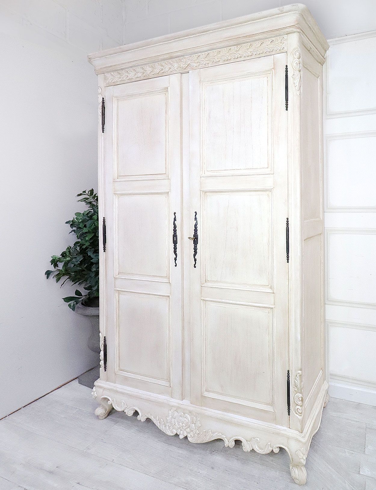 French Style Whitewashed French Style Wardrobe Armoire | Nicky Cornell With Cream French Wardrobes (Photo 9 of 15)