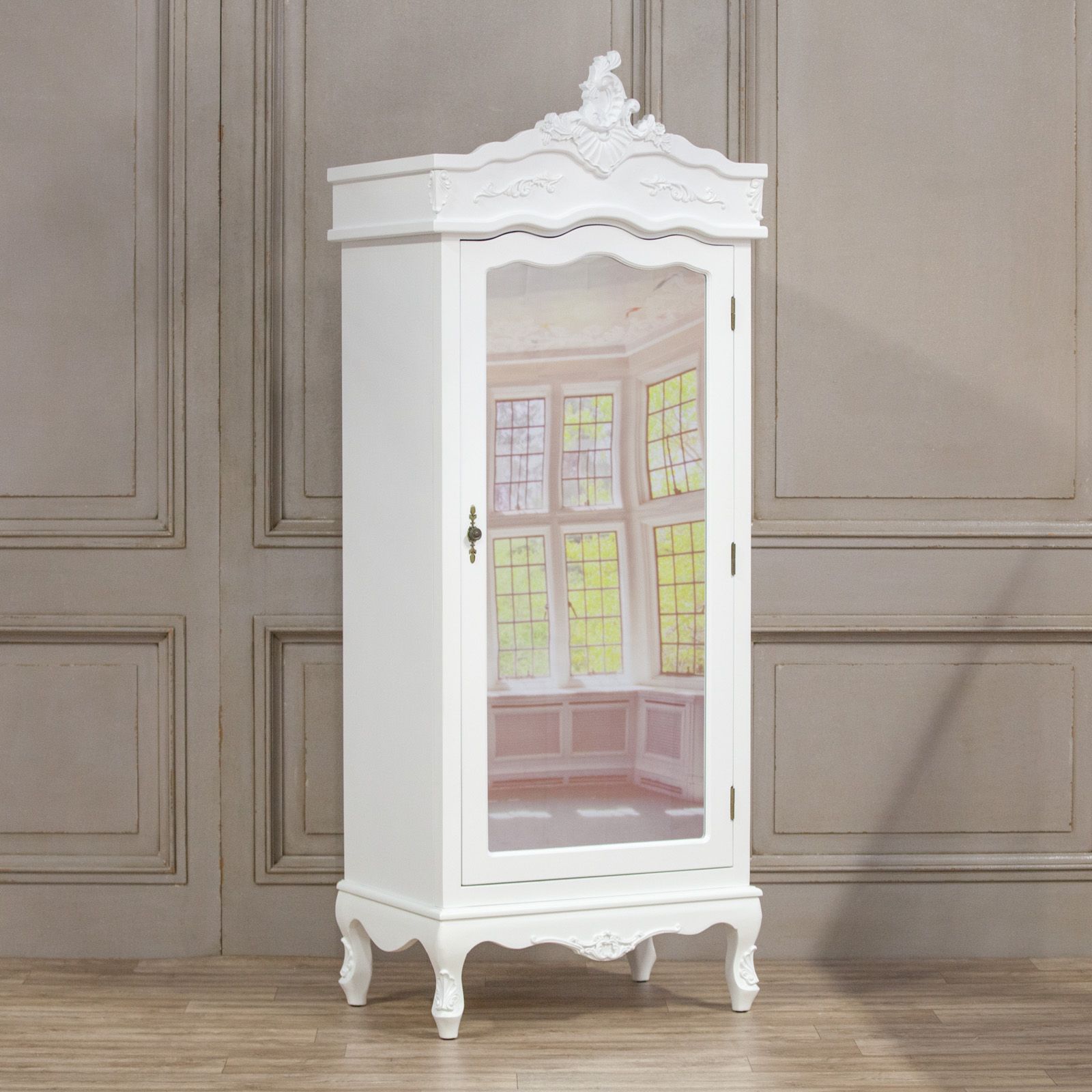 French White Single Armoire Wardrobe Mirror Door With Regard To Single French Wardrobes (View 5 of 15)