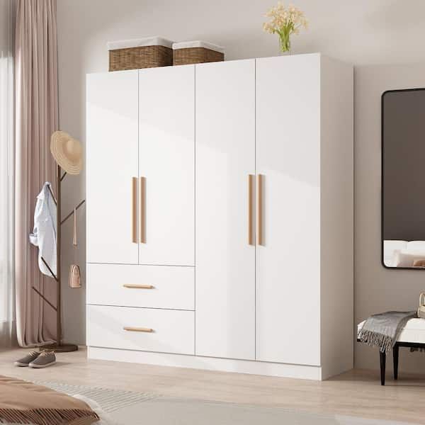 Fufu&gaga 70.9 In. H X 19.5 In. D White 63 In. W 4 Door Big Wardrobe  Armoires With Hanging Rods, Drawers And Storage Shelves Kf210109 078 – The  Home Depot For 4 Door White Wardrobes (Photo 1 of 15)