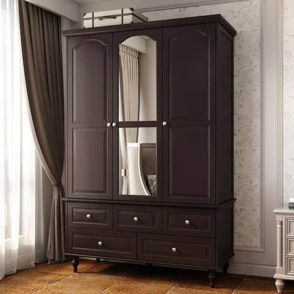 Fufu&gaga Black Paint 47.2 In. W Big Wardrobe Armoires W/mirror, Hanging  Rod, Drawers, Adjustable Shelves 70.9 In. H X 20 In (View 15 of 15)