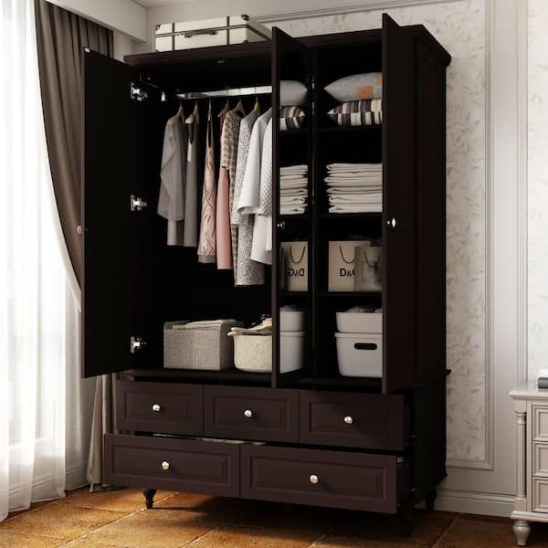 Fufu&gaga Black Paint 47.2 In. W Big Wardrobe Armoires W/mirror, Hanging  Rod, Drawers, Adjustable Shelves 70.9 In. H X 20 In (View 13 of 15)
