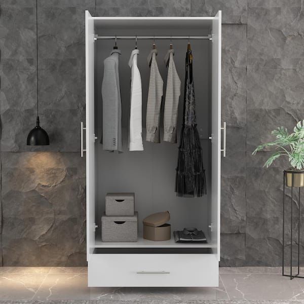 Fufu&gaga White 2 Door Wardrobe Armoire With 1 Drawers And Hanging Rod 66.9  In. H X 31.5 In. W X 18.9 In (View 3 of 15)