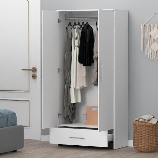 Fufu&gaga White 2 Door Wardrobe Armoire With 1 Drawers And Hanging Rod 66.9  In. H X 31.5 In. W X 18.9 In. D Kf200167 01 Xin – The Home Depot Intended For Cheap 2 Door Wardrobes (Photo 5 of 15)