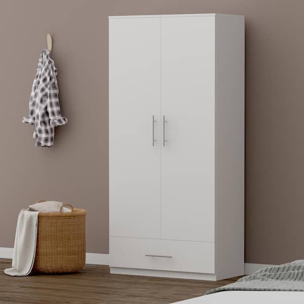 Fufu&gaga White 2 Door Wardrobe Armoire With 1 Drawers And Hanging Rod 66.9  In. H X 31.5 In. W X 18.9 In. D Kf200167 01 Xin – The Home Depot Pertaining To White 2 Door Wardrobes With Drawers (Photo 10 of 15)
