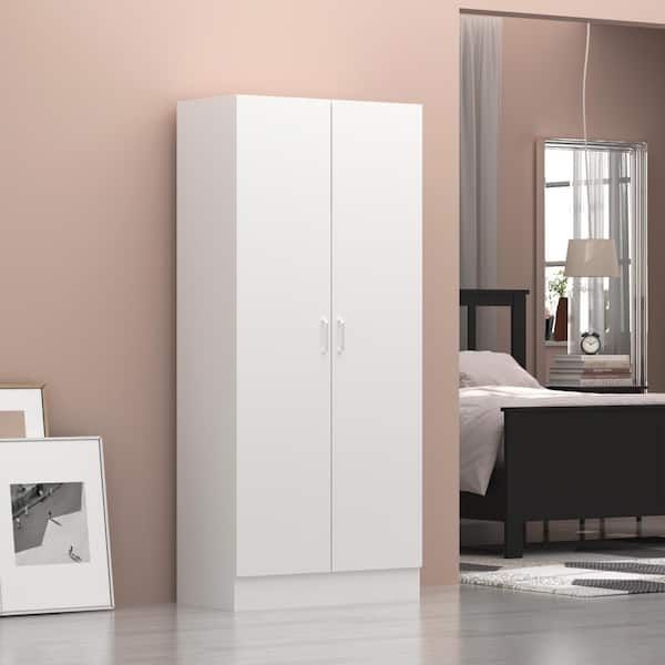 Fufu&gaga White 2 Doors Armoire Wardrobe With Hanging Rod And Storage  Shelves 71 In. H X 31.5 In. W X 15.7 In (View 14 of 15)