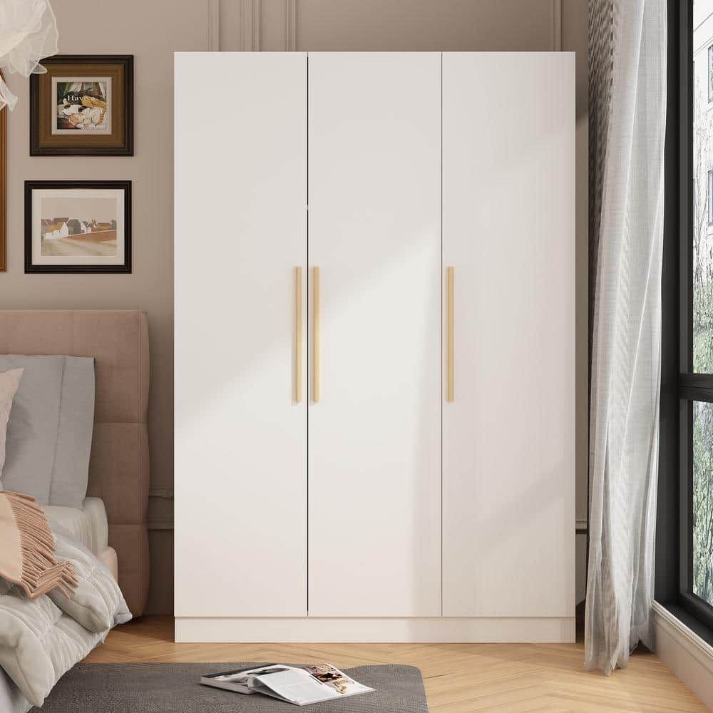 Fufu&gaga White 3 Door Armoires Wardrobe With Hanging Rod And Storage  Shelves (70.8 In. H X 46.6 In. W X 19.7 In. D) Kf210151 012 – The Home Depot Within White Three Door Wardrobes (Photo 6 of 15)