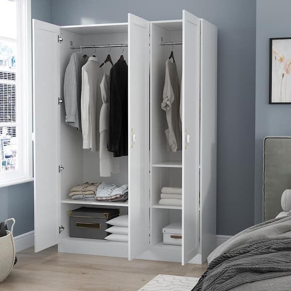 Fufu&gaga White 3 Doors Armoires Wardrobe With Hanging Rod And Storage  Cubes 69.6 In. H X 47.2 In. W X 19.6 In. D Kf310028 – The Home Depot For Wardrobes With 3 Hanging Rod (Photo 1 of 15)