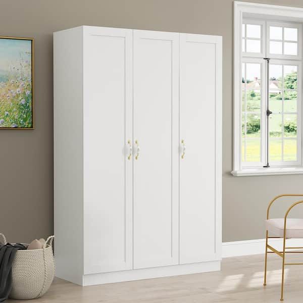 Fufu&gaga White 3 Doors Armoires Wardrobe With Hanging Rod And Storage  Cubes 69.6 In. H X 47.2 In. W X 19.6 In. D Kf310028 – The Home Depot In 3 Door White Wardrobes (Photo 3 of 15)