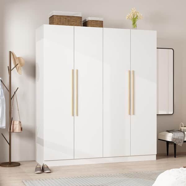 Fufu&gaga White 4 Door Wardrobe Armoire With Hanging Rod And Storage Shelves  (70.9 In. H X 61.7 In. W X 19.7 In. D) Kf210109 – The Home Depot In Wardrobes With 4 Shelves (Photo 6 of 15)