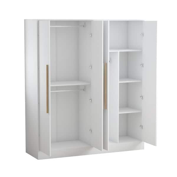Fufu&gaga White 4 Door Wardrobe Armoires With Hanging Rod And Storage  Shelves (70.9 In. H X 63 In. W X 19.7 In (View 7 of 15)