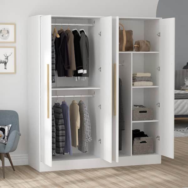 Fufu&gaga White 4 Door Wardrobe Armoires With Hanging Rod And Storage  Shelves (70.9 In. H X 63 In. W X 19.7 In. D) Kf210109 Xin – The Home Depot Intended For Wardrobes With 4 Shelves (Photo 2 of 15)