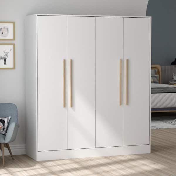 Fufu&gaga White 4 Door Wardrobe Armoires With Hanging Rod And Storage  Shelves (70.9 In. H X 63 In. W X 19.7 In. D) Kf210109 Xin – The Home Depot With Regard To Wardrobes 4 Doors (Photo 2 of 15)