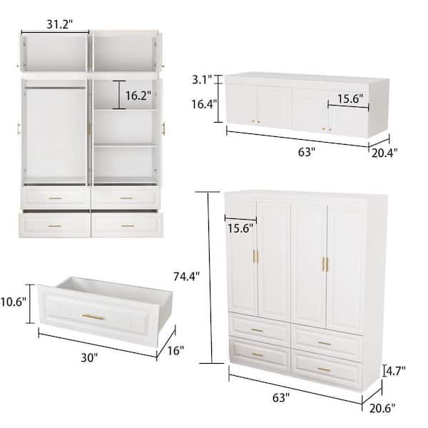 Fufu&gaga White 8 Door Big Wardrobe Armoires With Hanging Rod, 4 Drawers,  Storage Shelves 93.9 In. H X 63 In. W X 20.6 In. D Kf250023 01234 – The  Home Depot For Large White Wardrobes With Drawers (Photo 8 of 15)