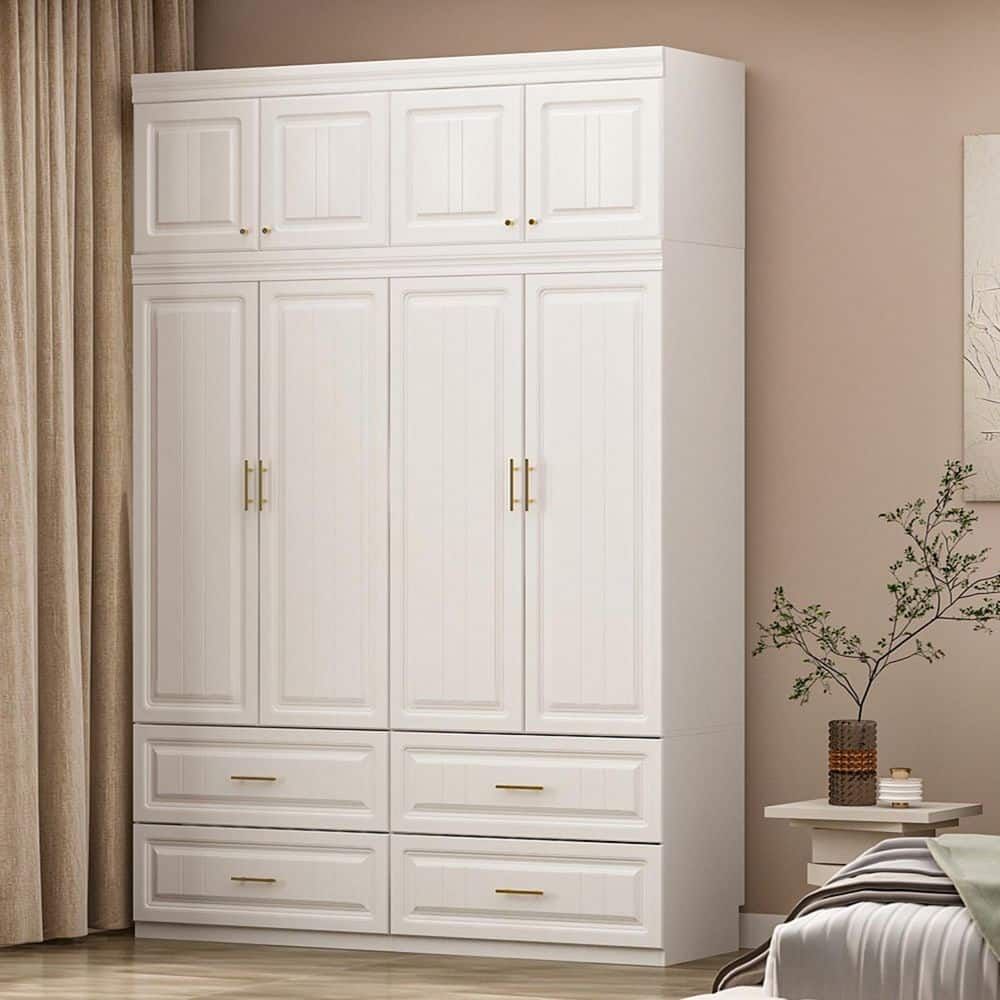 Fufu&gaga White 8 Door Big Wardrobe Armoires With Hanging Rod, 4 Drawers,  Storage Shelves 93.9 In. H X 63 In. W X 20.6 In. D Kf250023 01234 – The  Home Depot In White Wardrobes With Drawers (Photo 1 of 14)