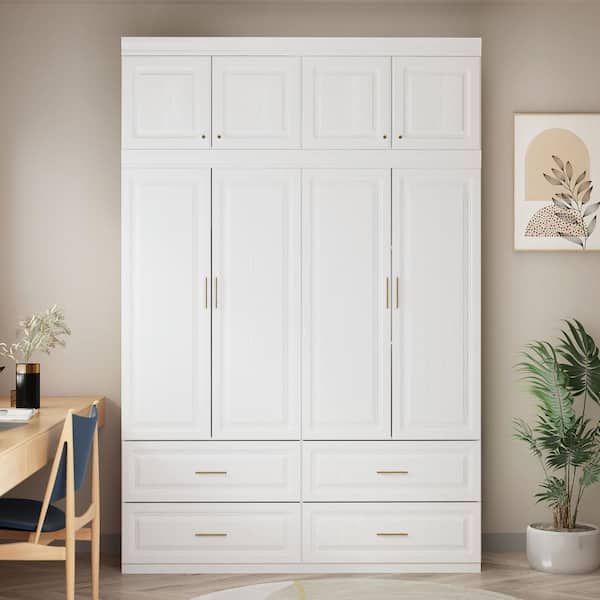 Fufu&gaga White 8 Door Big Wardrobe Armoires With Hanging Rod, 4 Drawers,  Storage Shelves 93.9 In. H X 63 In. W X 20.6 In. D Kf250023 01234 – The  Home Depot Intended For Large White Wardrobes With Drawers (Photo 2 of 15)