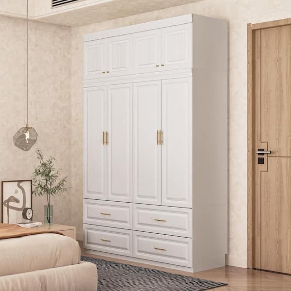 Fufu&gaga White 8 Door Big Wardrobe Armoires With Hanging Rod, 4 Drawers,  Storage Shelves 93.9 In. H X 63 In. W X 20.6 In. D Kf250023 01234 – The  Home Depot Pertaining To Large White Wardrobes With Drawers (Photo 3 of 15)