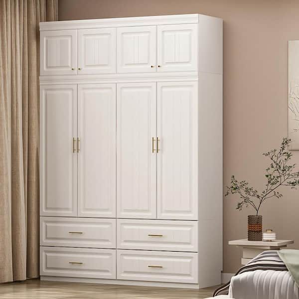 Fufu&gaga White 8 Door Big Wardrobe Armoires With Hanging Rod, 4 Drawers,  Storage Shelves 93.9 In. H X 63 In. W X 20.6 In. D Kf250023 01234 – The  Home Depot Pertaining To Wardrobes With 4 Shelves (Photo 3 of 15)