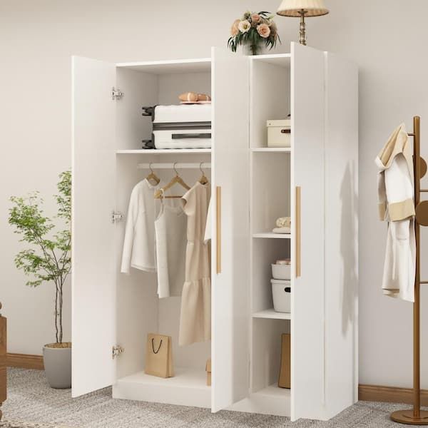 Fufu&gaga White Kids 3 Doors Armoires Wardrobe With Hanging Rod And Storage  Shelves (70.8 In. H X 47.2 In. W X 19.7 In (View 9 of 15)