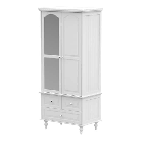 Fufu&gaga White Kids Armoires Wardrobe W/mirror, Hanging Rods, Drawers,  Adjustable Shelves( 19.7 In. D X 31.5 In. W X 70.9 In. H) Kf330054 01 C –  The Home Depot In Double Rail Childrens Wardrobes (Photo 5 of 15)