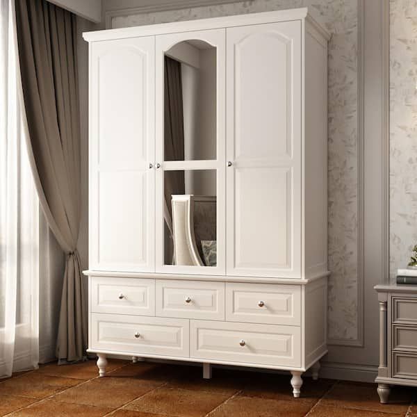 Fufu&gaga White Paint Big Wardrobe Armoires W/mirror, Hanging Rod, Drawers,  Adjustable Shelves 70.9 In. H X 47.2 In. W X 20 In. D Kf330053 012 – The  Home Depot Throughout White French Armoire Wardrobes (Photo 10 of 15)