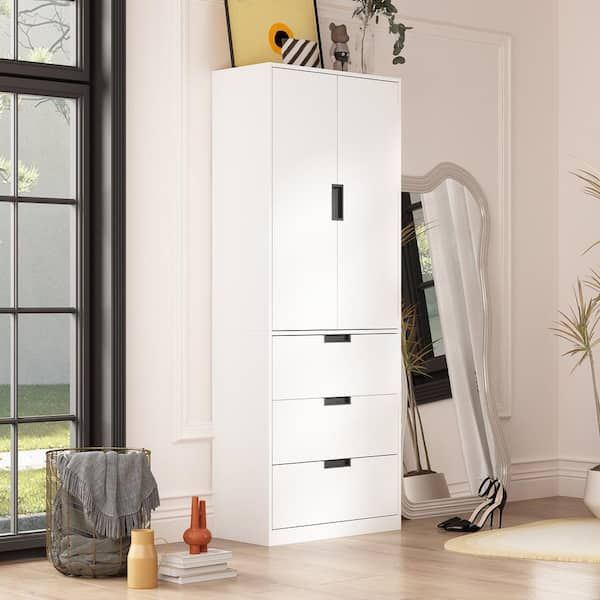 Fufu&gaga White Wood 27.6 In. W Kids Armoires Wardrobe With Sliding Hanging  Rods, 3 Drawers (15.7 In. D X 70.9 In. H) Kf020281 03 – The Home Depot With Childrens Tallboy Wardrobes (Photo 13 of 15)