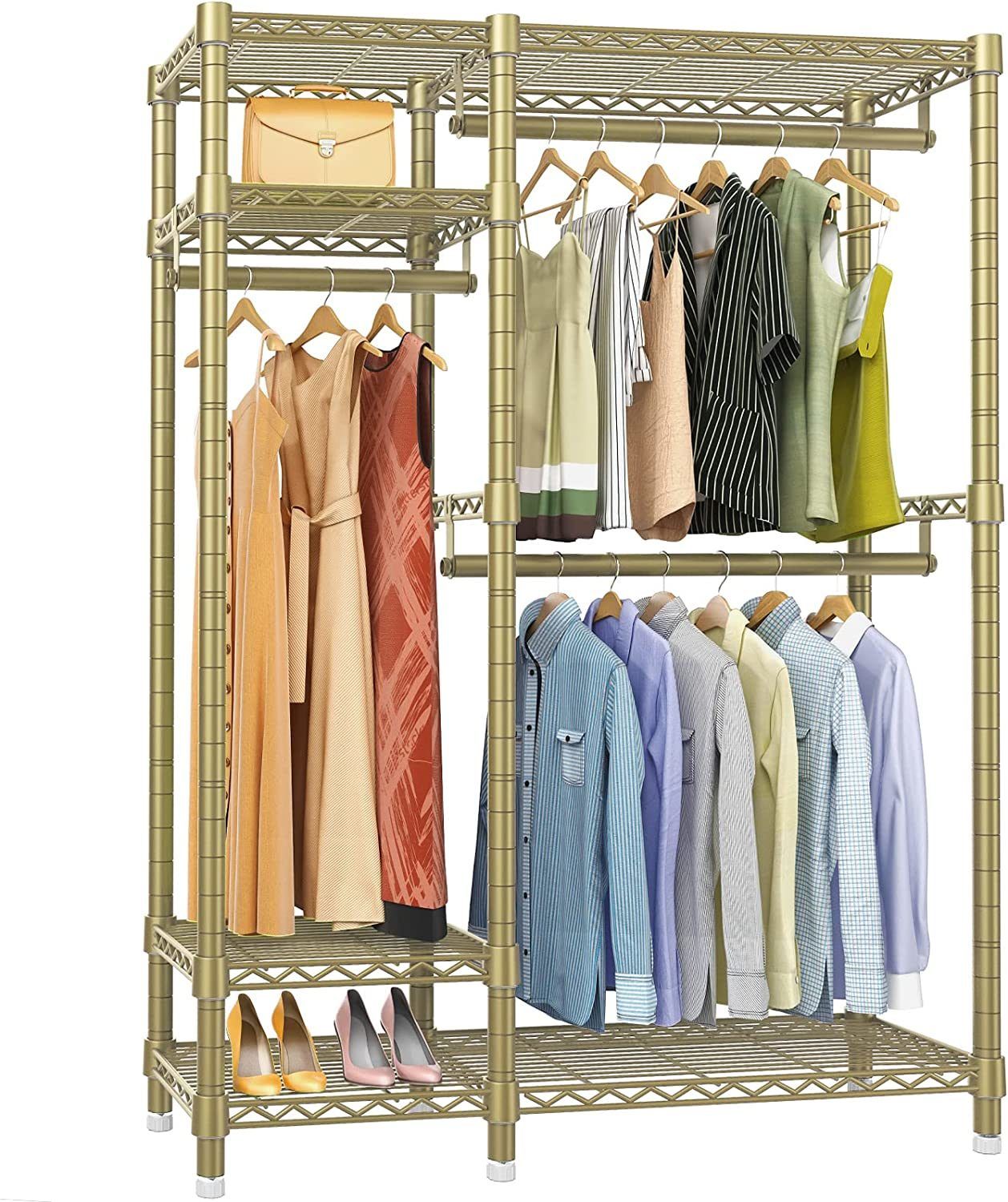 Garment Rack Heavy Duty Metal Clothing Rack, 4 Tiers Wire Shelving Clothes  Rack With 3 Hanging Rods, Free Standing Closet Wardrobe Portable Closet Rack  – China Display Shelf And Display Stand Inside Wire Garment Rack Wardrobes (Photo 14 of 15)