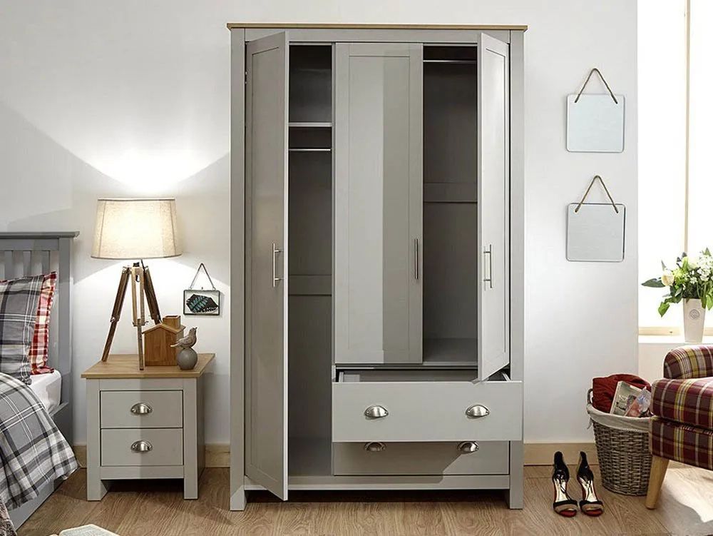 Gfw Lancaster Grey And Oak 3 Door 2 Drawer Wardrobe Within Chest Of Drawers Wardrobes Combination (View 14 of 15)