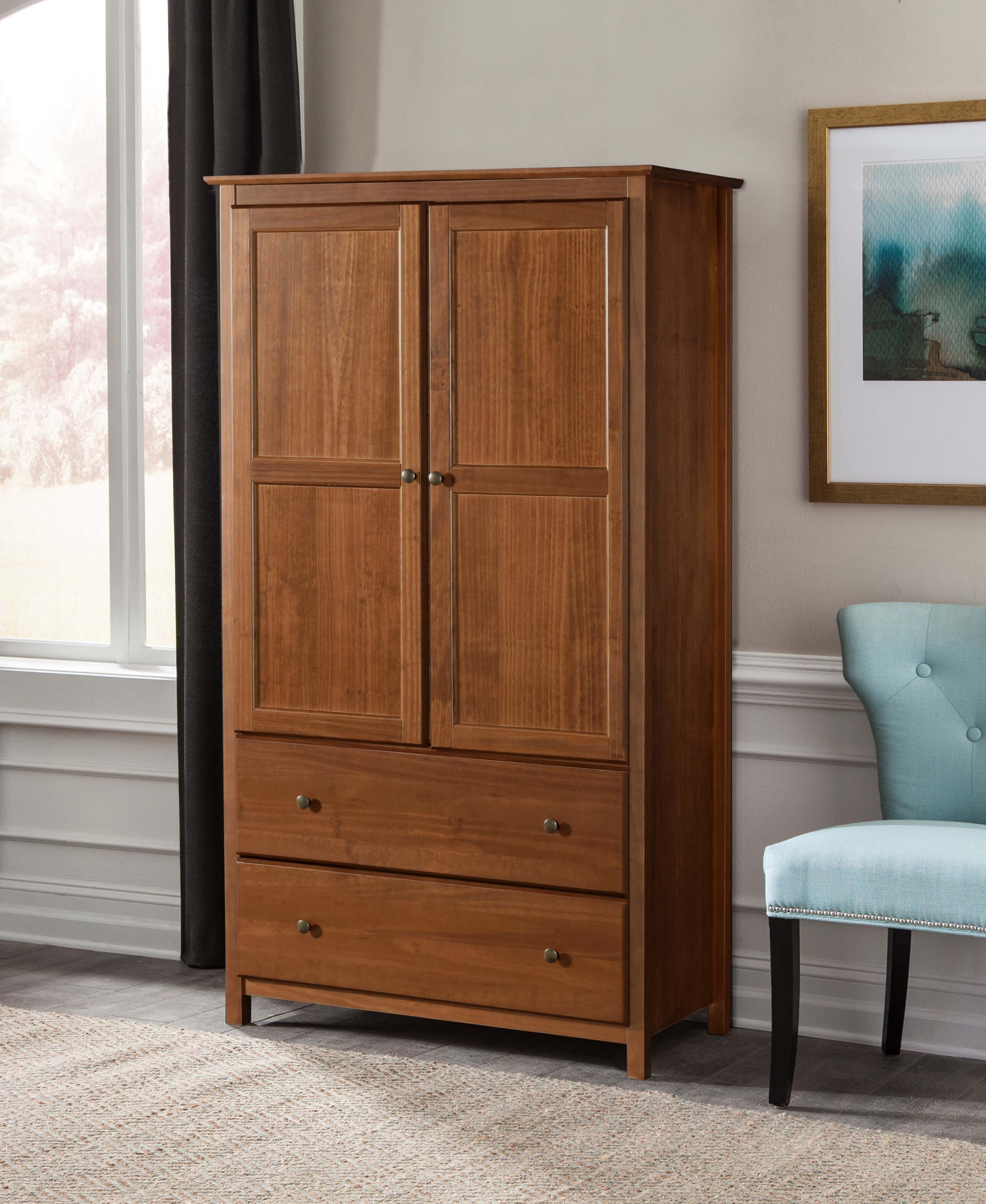 Grain Wood Furniture Shaker Solid Wood Armoire & Reviews | Wayfair For Pine Wardrobes With Drawers And Shelves (Photo 13 of 15)